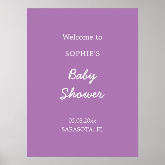 Affiche de bienvenue Baby Shower Douce Pourpre (Devant)