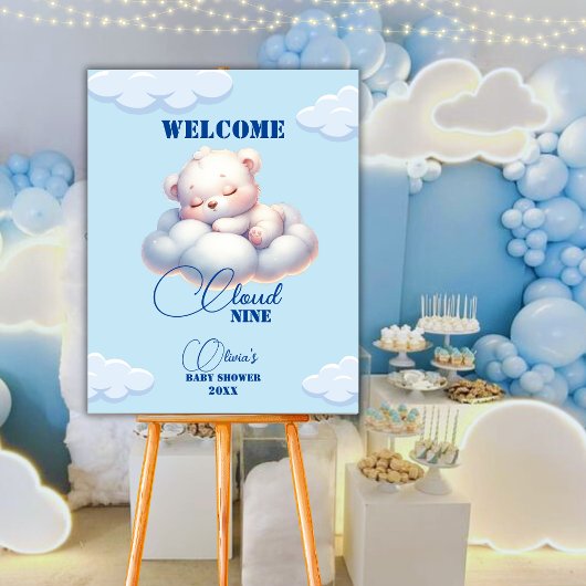 Affiche de bienvenue Baby shower du nuage d'ours n
