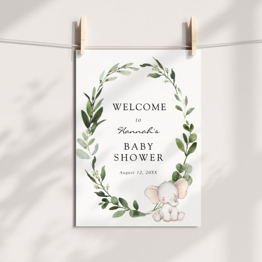 Affiche de bienvenue Baby shower éléphant