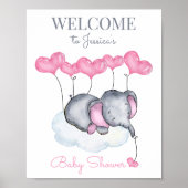 Affiche de bienvenue Baby shower Eléphant fille mi (Devant)