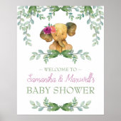 Affiche de bienvenue Baby shower Eléphant Fille Ve (Devant)