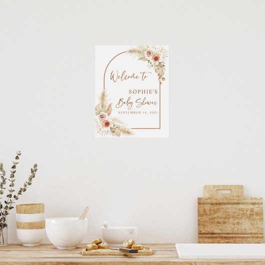 Affiche de bienvenue Baby shower en herbe de Boho (Cuisine)