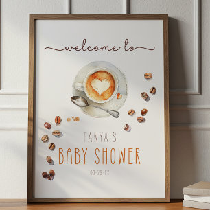 Affiche de bienvenue Baby shower en latte de café