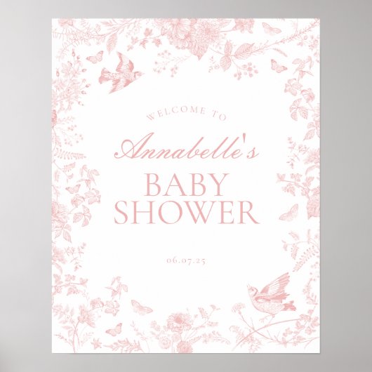 Affiche de bienvenue Baby shower en toile rose de  (Devant)