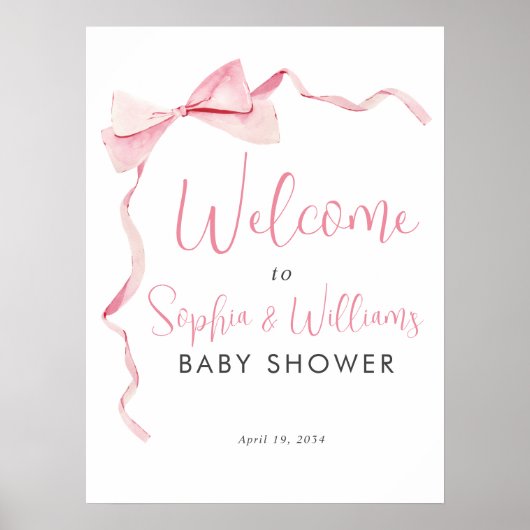 Affiche de bienvenue Baby shower fille à ruban ros (Devant)