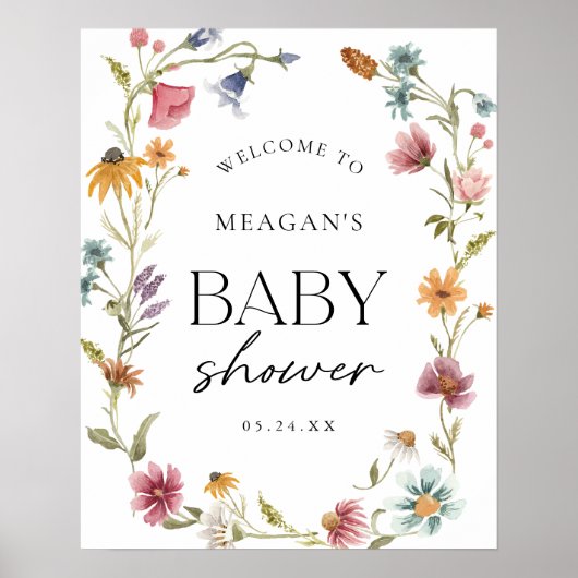Affiche de bienvenue Baby shower fille petite Fleu (Devant)