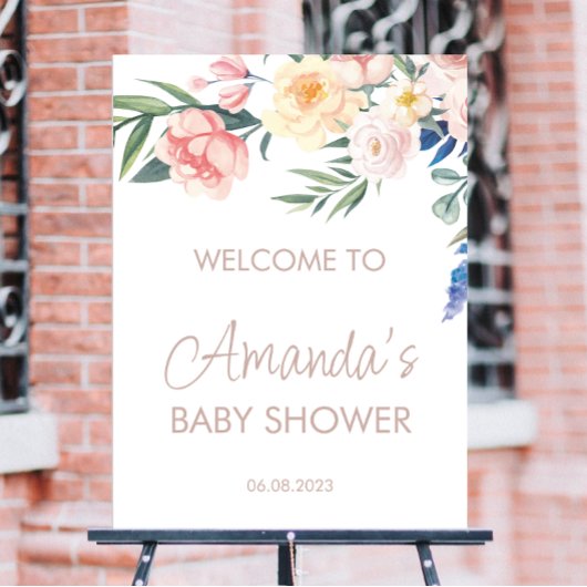 Affiche de bienvenue Baby shower Fleur sauvage aqu