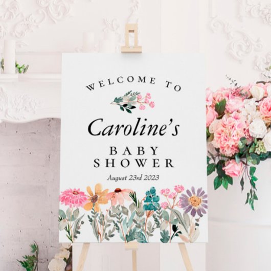 Affiche de bienvenue Baby shower Fleur sauvage aqu