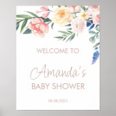 Affiche de bienvenue Baby shower Fleur sauvage aqu (Devant)