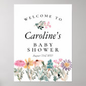 Affiche de bienvenue Baby shower Fleur sauvage aqu (Devant)