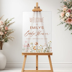 Affiche de bienvenue Baby shower Fleur sauvage mod