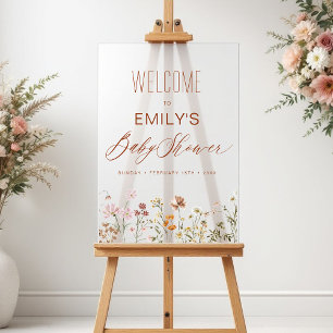 Affiche de bienvenue Baby shower Fleur sauvage mod
