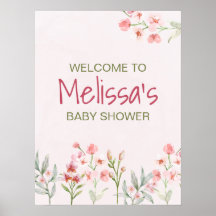 Affiche de bienvenue Baby shower  Fleur sauvage ro