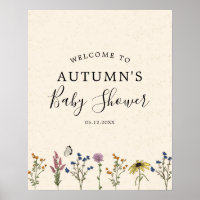 Affiche de bienvenue Baby shower Fleur sauvage vin