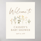 Affiche de bienvenue Baby shower Fleur sauvage vin (Devant)
