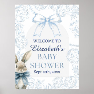 Affiche de bienvenue Baby shower Floral Bunny bleu