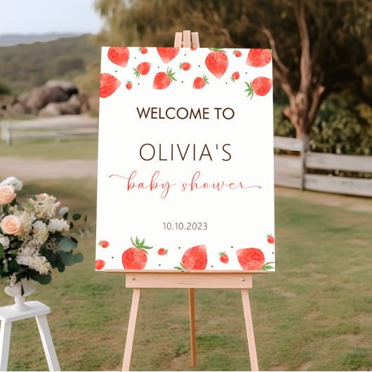 Affiche de bienvenue Baby shower fraise