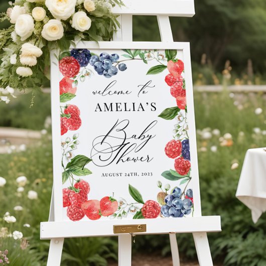 Affiche de bienvenue Baby shower fraise Berry