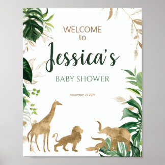 Affiche de bienvenue Baby shower Gold Safari