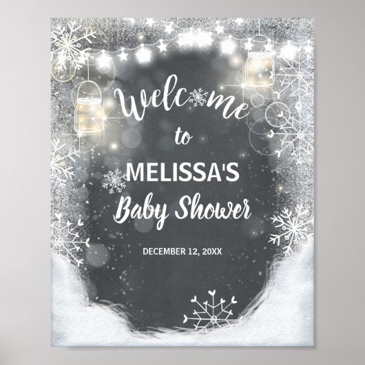 Affiche de bienvenue baby shower hiver Snowflakes (Devant)