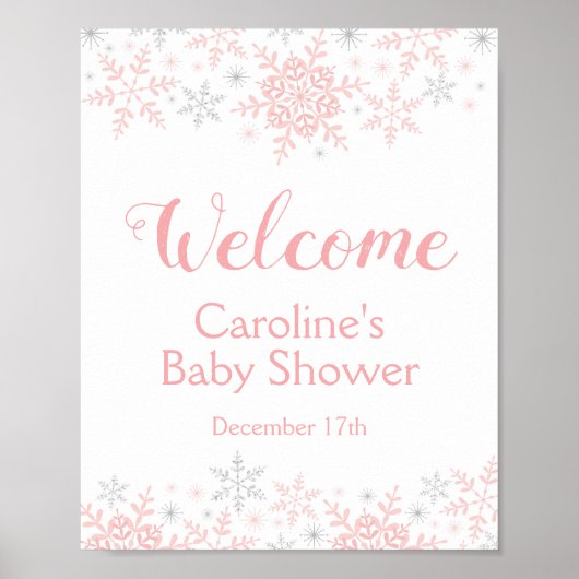 Affiche de bienvenue Baby shower Little Snowflake (Devant)