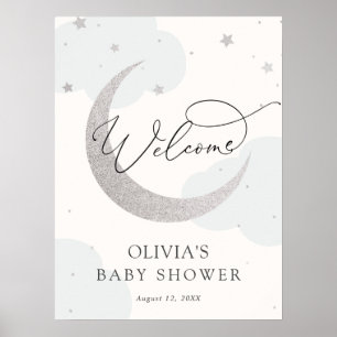 Affiche de bienvenue Baby shower Lune et étoiles