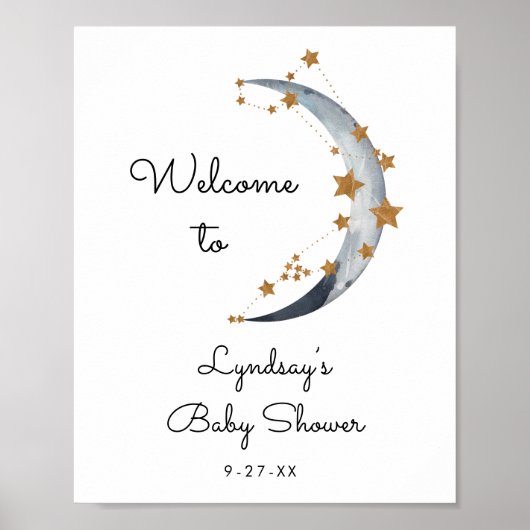 Affiche de bienvenue Baby shower Lune et étoiles (Devant)
