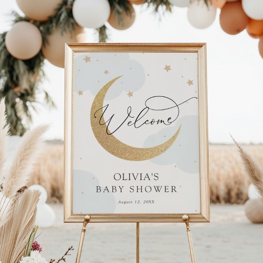Affiche de bienvenue Baby shower Lune et étoiles