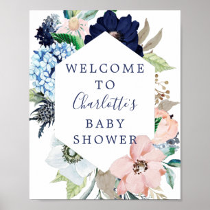 Affiche de bienvenue Baby shower Navy & Blush