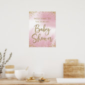 Affiche de bienvenue Baby shower or rose (Cuisine)