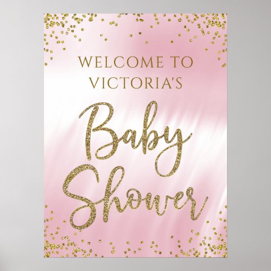 Affiche de bienvenue Baby shower or rose (Devant)
