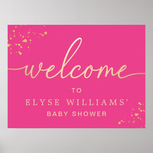 Affiche de bienvenue Baby shower or rose chaud (Devant)