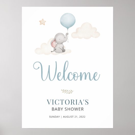 Affiche de bienvenue Baby shower petit bébé élépha (Devant)