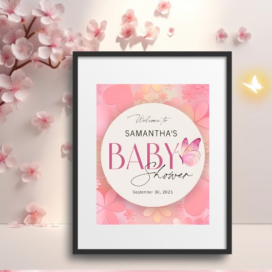 Affiche de bienvenue Baby shower petit papillon