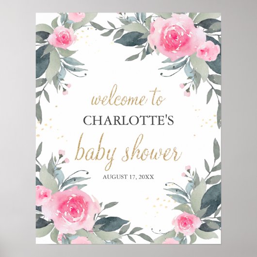 Affiche de bienvenue Baby shower rose (Devant)