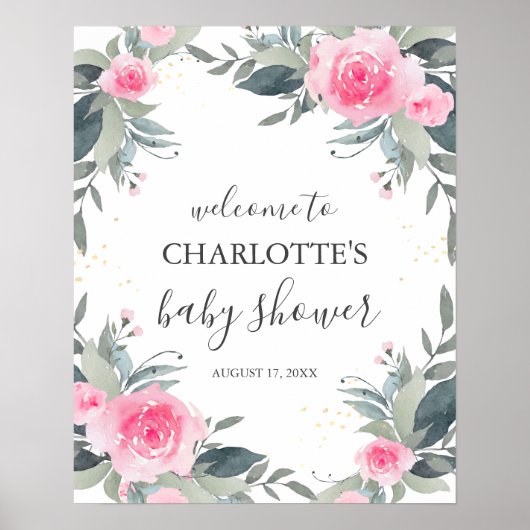 Affiche de bienvenue Baby shower rose (Devant)
