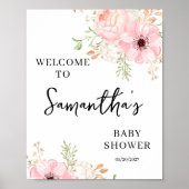 Affiche de bienvenue Baby shower rose florale fill (Devant)