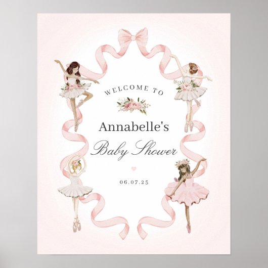 Affiche de bienvenue Baby shower rose Little Balle (Devant)