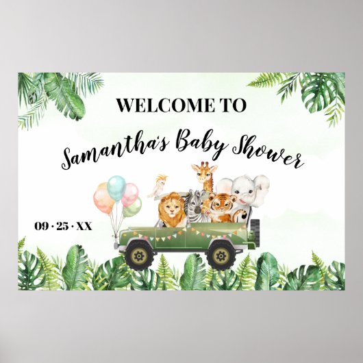 Affiche de bienvenue Baby shower Safari Animaux Po (Devant)