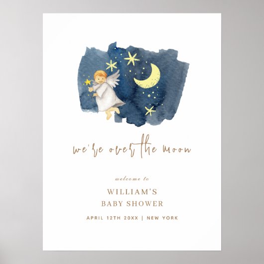 Affiche de bienvenue Baby shower simple Angel Moon (Devant)