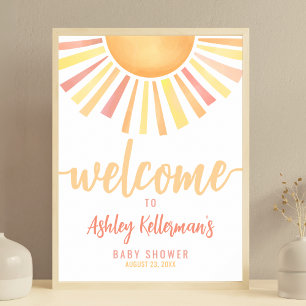 Affiche de bienvenue Baby shower soleil rose