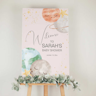 Affiche de bienvenue Baby shower spatial fille