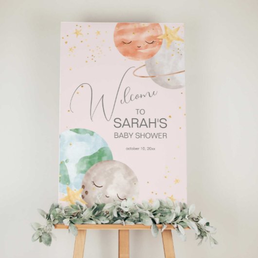 Affiche de bienvenue Baby shower spatial fille