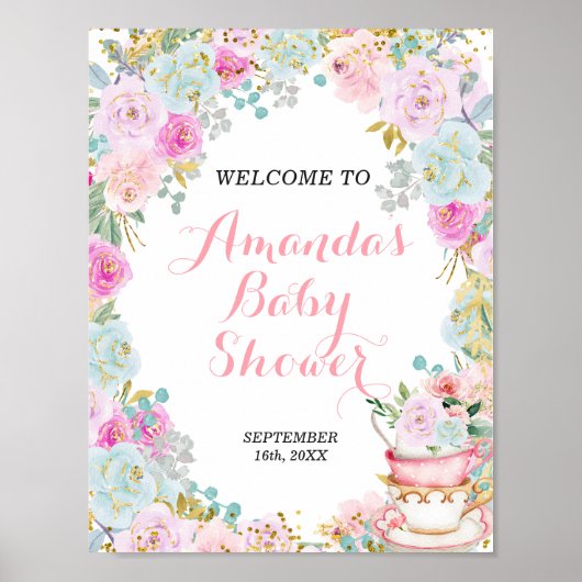 Affiche de bienvenue Baby shower Tea Party (Devant)
