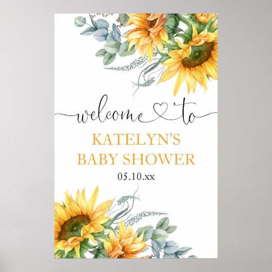 Affiche de bienvenue Baby shower tournesol (Devant)