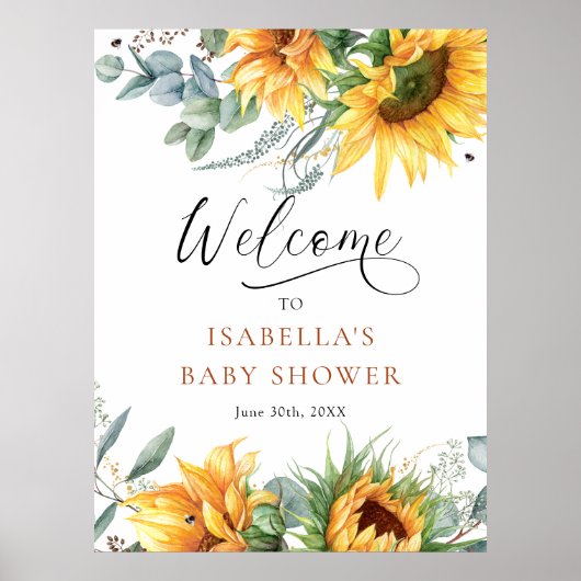 Affiche de bienvenue Baby shower tournesol (Devant)