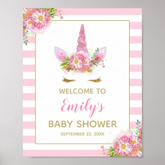 Affiche de bienvenue Baby shower Unicorn (Devant)