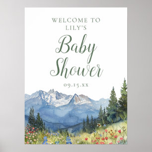 Affiche de bienvenue Baby shower Watercolor Mounta