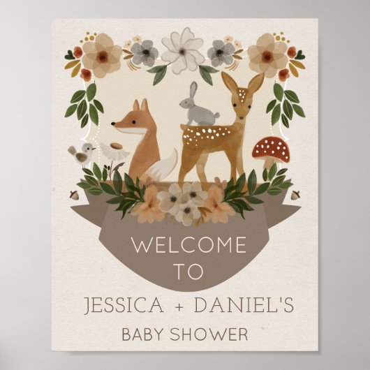 Affiche de bienvenue Baby shower Woodland moderne (Devant)