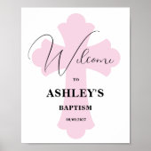 Affiche de bienvenue Baptême croisée rose clair (Devant)